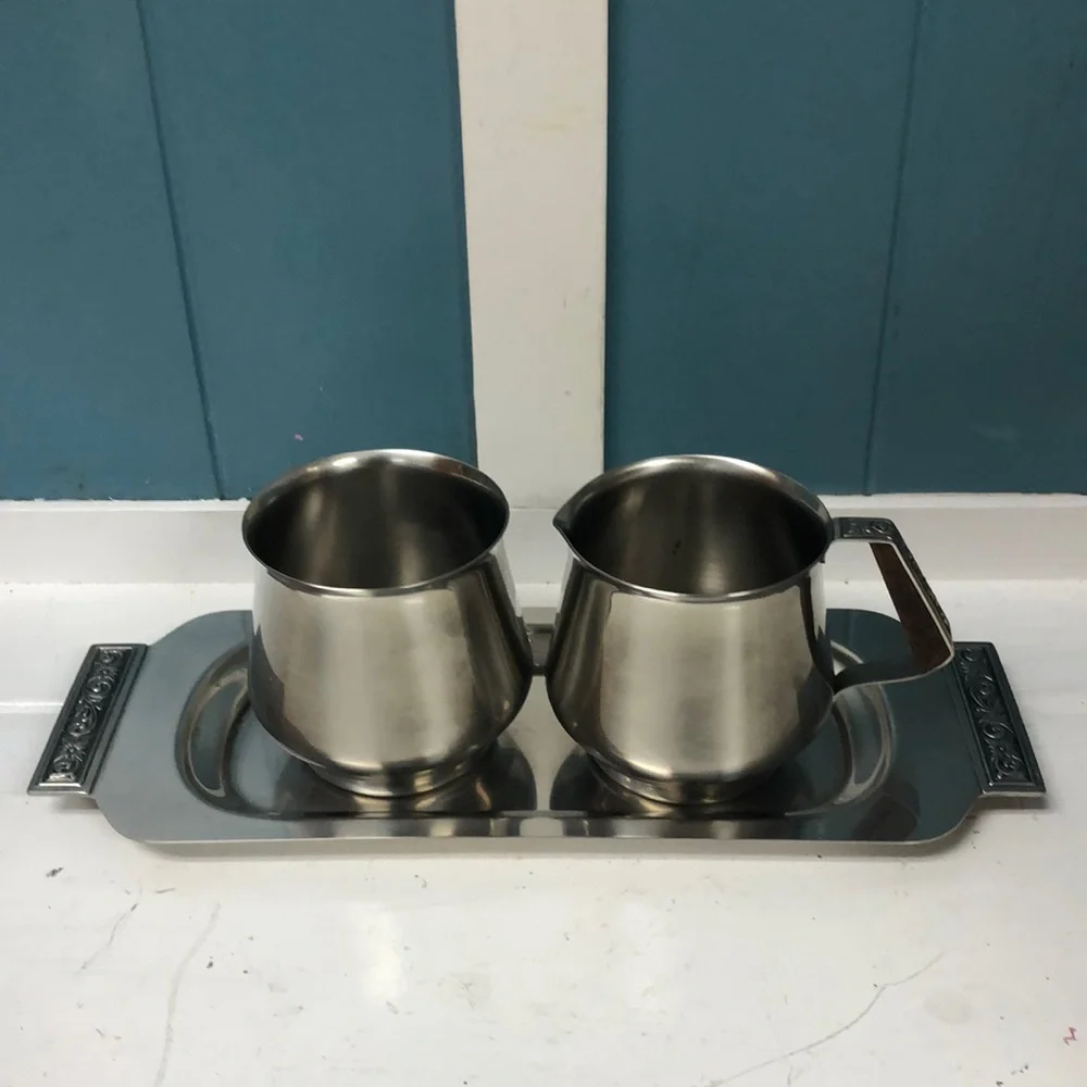 Vintage International Decorator Stainless 18-8 Tray, Creamer & Sugar Bowl JAPAN